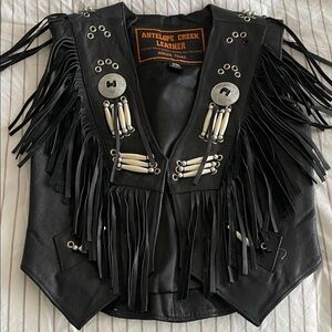 Antelope Black Leather Fringe Jacket